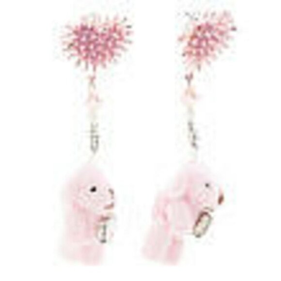 Betsey Johnson Crystal Spikey Pave Heart Pink Fuzzy Teddy Bear Drop Earrings - Picture 1 of 4